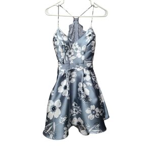 B Darlin Gray Floral Lace Back Dress 3/4